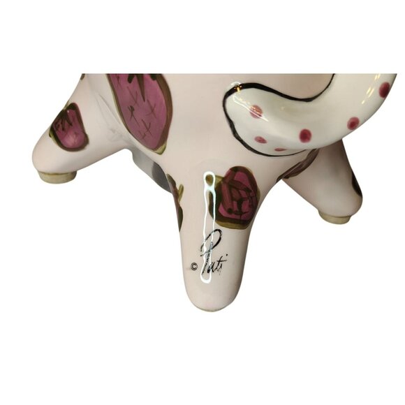 Pati Handpainted Ceramic Pig Coin Bank, Strawberry Pink, w/Stopper Piggy - Picture 2 of 7